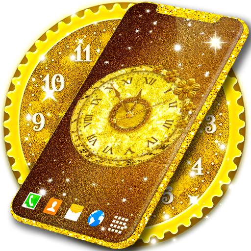 Gold Glitter Clock Wallpaper
