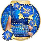 Gold Blue Flower Keyboard on 9Apps
