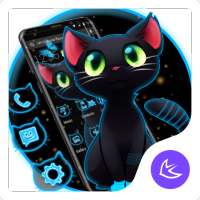 Dark Neon Cat APUS Launcher theme