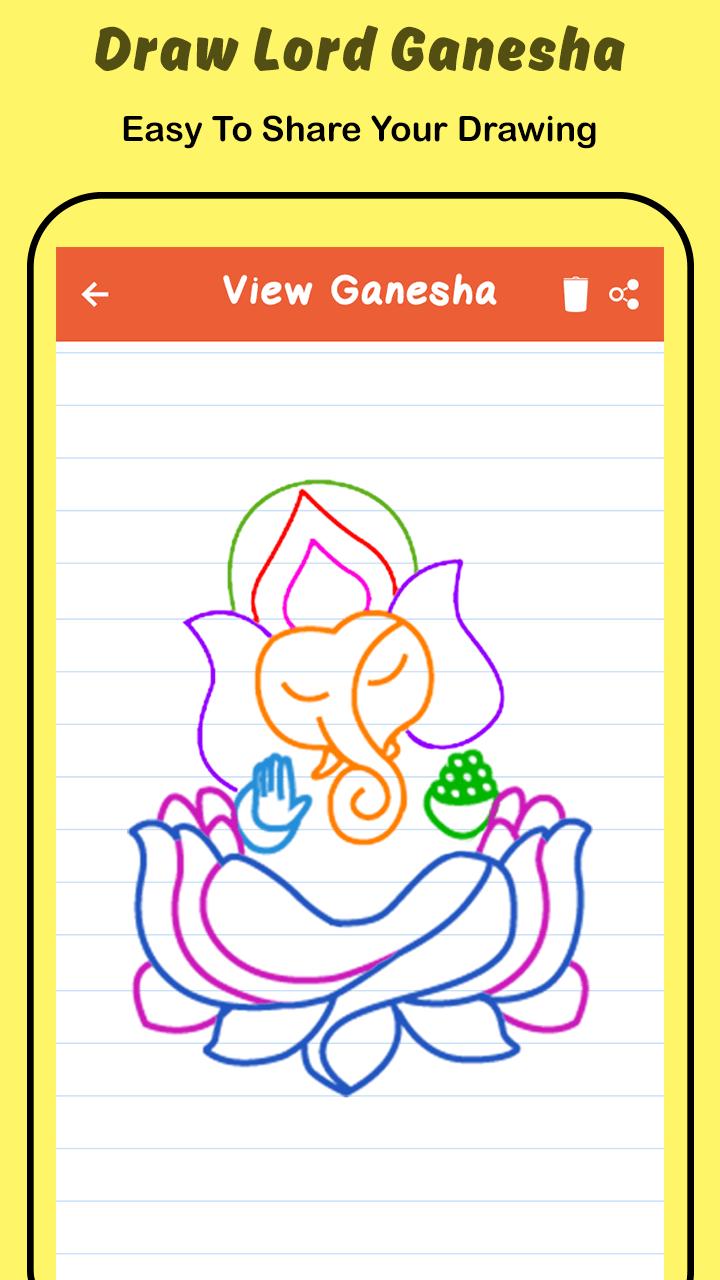 Lord Ganesha Drawing - Easy and Step by Step | Easy Ganpati Bappa Drawing | Ganesha  drawing, Easy drawings, Book art