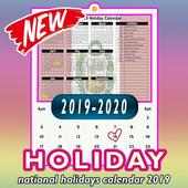 National holidays calendar 2019