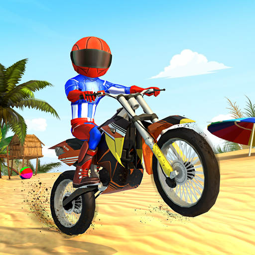 Superhero Beach Bike Stunt Games: Motocross Racing