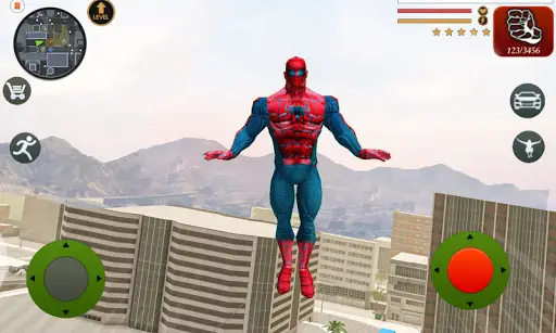 herói de aranha de mundo aberto real voando super gangster de luta