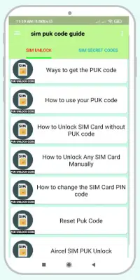 Changing PIN codes and PUK code 