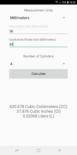 Cubic centimeters outlet calculator