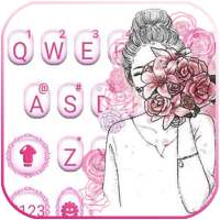 Pink Roses Girl Keyboard Tema