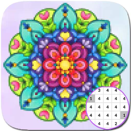 Mandala Pixel Art. Coloring by number.