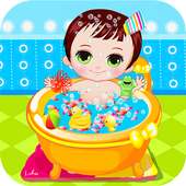 feliz juego de bañar a un bebé