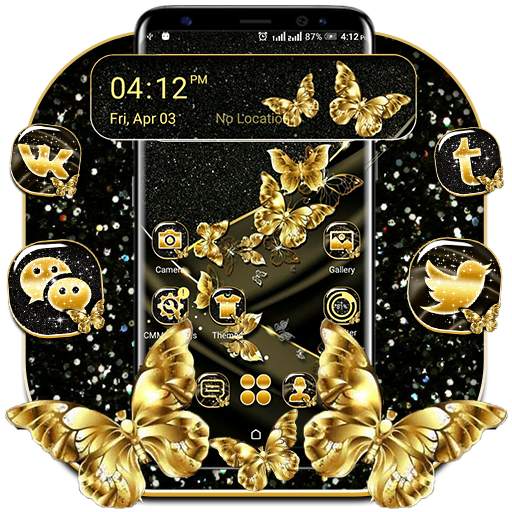 Golden Butterfly Glitter Launcher Theme