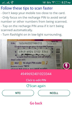 BEST Recharge Card Scanner NTC & Ncell screenshot 1