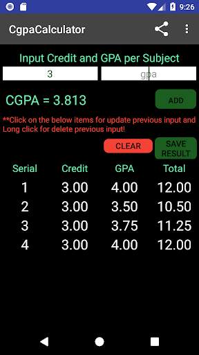CGPA CALCULATOR screenshot 1