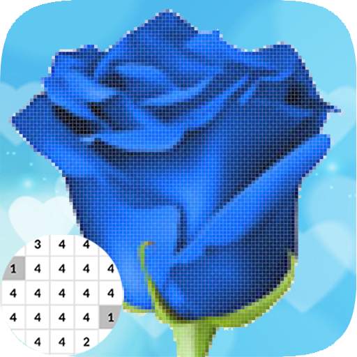 Blue Rose Color by Number: Pixel Art