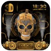 3D Golden Steampunk Skull Lock Screen