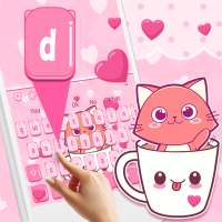 Pink Love Cup Cat Keyboard Theme