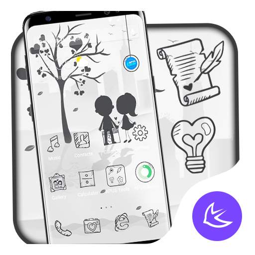 White & Black Love APUS Launcher theme