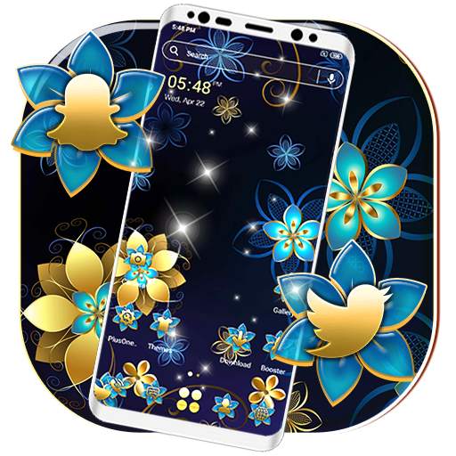 Golden Blue Flower Launcher Themes