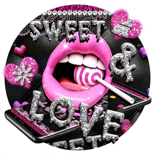 Glitter Pink Lips Sweet Love Theme