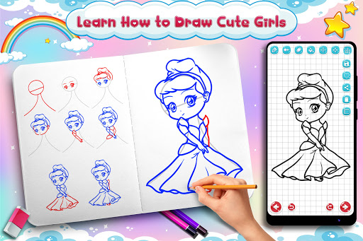 Step by step to draw a cute girl. Drawing tutorial a cute girl. Drawing  lesson for children. Vector illustration 26379306 Vector Art at Vecteezy