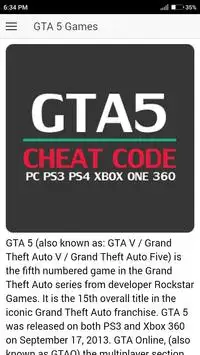 Cheats for GTA 5 (PS4/Xbox/PC) for Android - Download