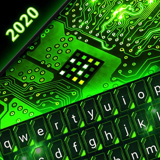 Green Light Cyber Circuit Wallpaper and Keyboard