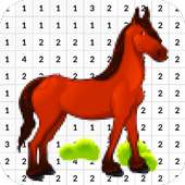 حصان كارتون اللون حسب العدد - بكسل الفن