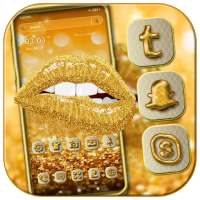 Gold Glitter Lips Launcher Theme
