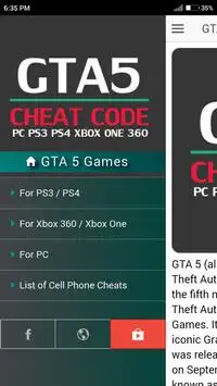 Download do APK de Cheats GTA 5 for PS3 para Android
