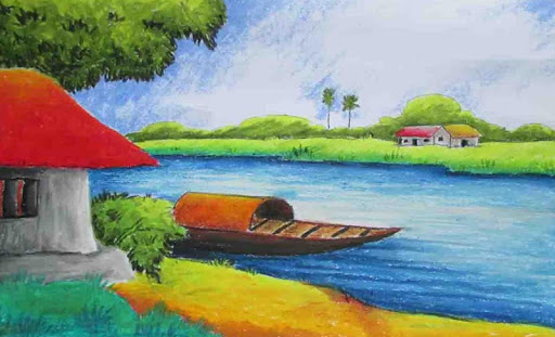 How to draw riverside village scenery with watercolor drawing beautiful  landscape drawing of nature - YouTube