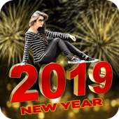 Welcome New Year 2019 Fire Work Photo Frame Editor