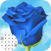 Blue Rose Flowers Color By Number-PixelArt