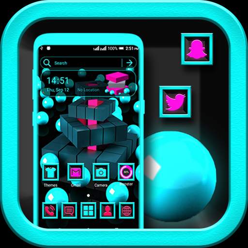 3D Cyan Ball and Cubes Launcher Theme