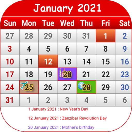 Tanzania Calendar 2021