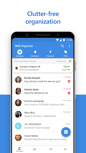 SMS Organizer - Clean, Reminders, Offers & Backup 1 تصوير الشاشة