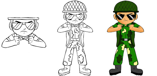 Easy coloring cartoon vector illustration of a soldier. Stock Vector |  Adobe Stock