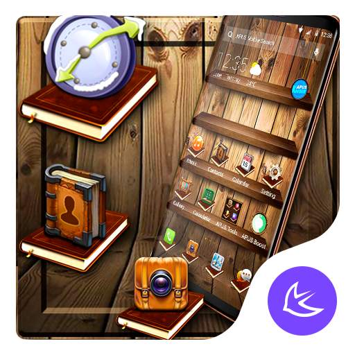 Wooden Bookshelf APUS Launcher theme