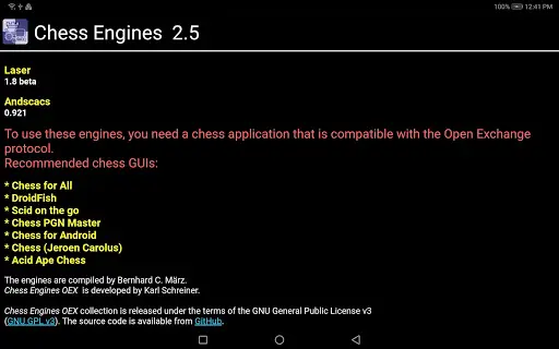Chess engine for Android: Carp 1.3.0