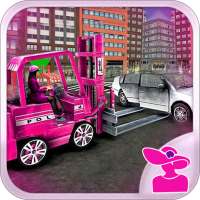 Pink Lady Car Parking fork Lifter : Folklift Games