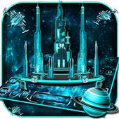 3D Space Galaxy City Keyboard Theme